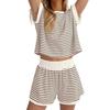 Spot fashion casual striped short-sleeved shorts set European and American casual loose spring and summer set
