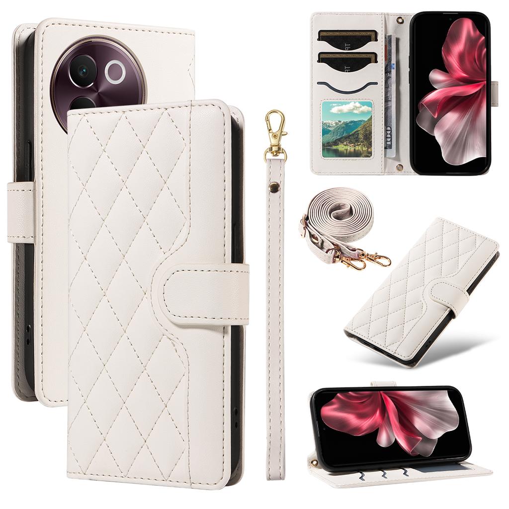 For vivo V40 Lite 5G/vivo V30e 5G Wallet Case Rhombus Leather Phone Cover with Strap