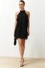 Women's Dress New Season Fashion Black Polka Dot Flounced Chiffon Lined Mini Woven Dress
