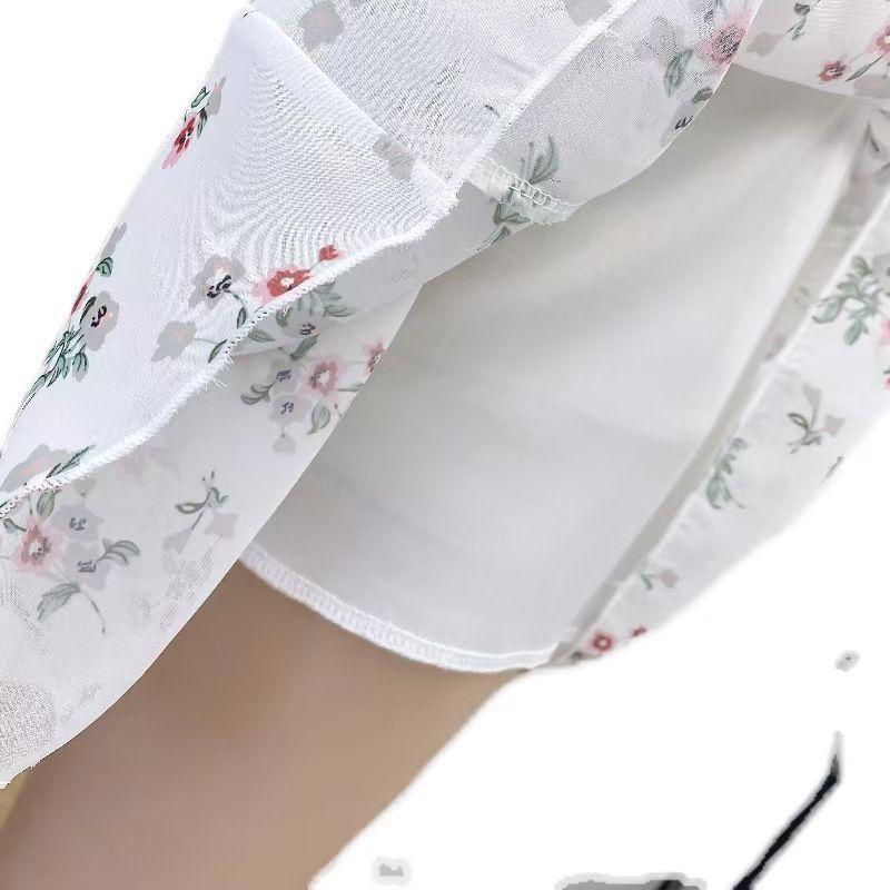 Summer New Printed Chiffon Floral Short Skirt Elastic High Waisted Work Safety Pants