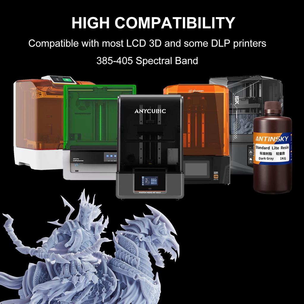 ANTINSKY Standard Lite 3D Printer Resin 405nm 1kg for Elegoo/Anycubic DLP LCD High Activity and Precision Low Shrinkage 3D Resin