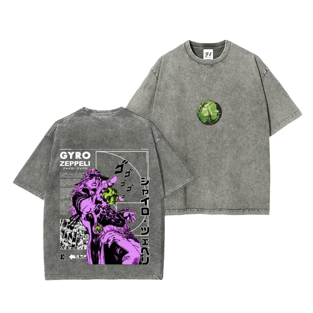 Аниме JoJo's Bizarre Adventure Футболка Yk Стиранный Хлопок Летняя С Коротким Рукавом Повседневная Свободная Футболка Топы Мужская Женская Унисекс Одежда