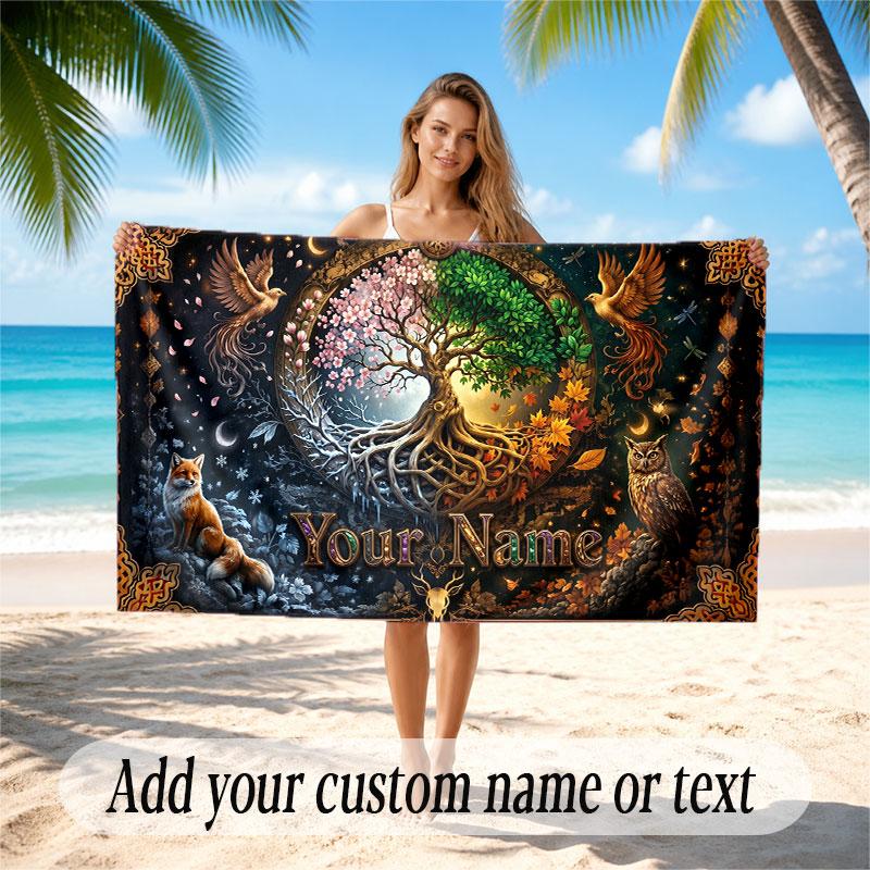 Sunset Landscape Theme Beach Towel Personalized Custom Name & Text Soft Quick Dry Beach Towel for Swimming Travel