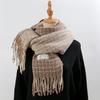 Elegant Retro Plaid Imitation Cashmere Winter Women's Knitted Designer Scarf Thickened Plush Neck Warmer Shawl Patchwork Colors