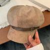 Brown Pu Leather Beret British Style Painter Hat Personality Suede Octagonal Hat  Outdoor