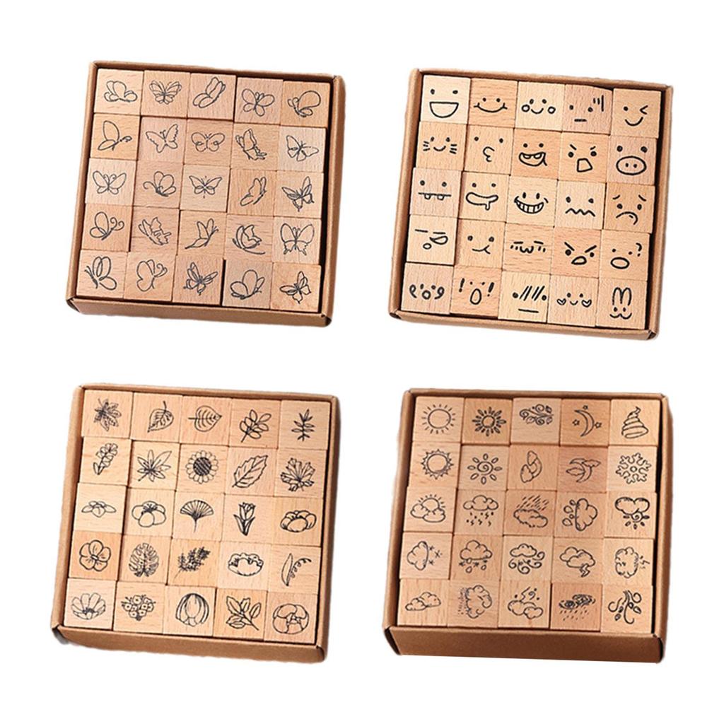 25 Pieces Wood Stamps Crafts DIY Wooden Rubber Stamps for Photo Album Scrapbooking Supplies Painting Journals Happy Planner