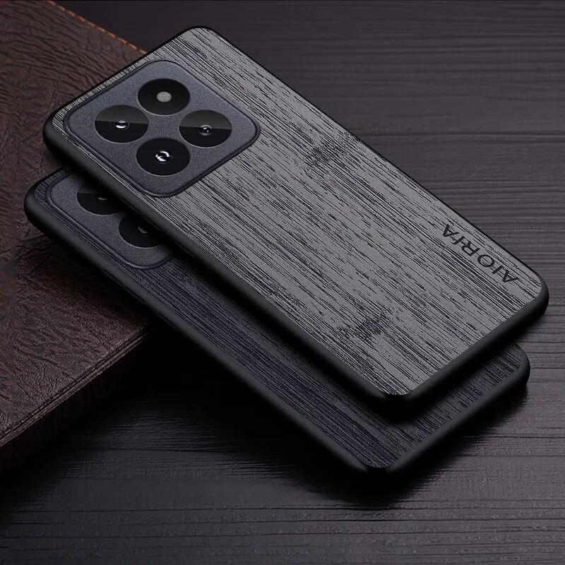 Чехол для Xiaomi 14 Pro Ultra 5G, чехол из бамбукового дерева с рисунком, кожаный роскошный чехол для xiaomi 14 pro, чехол