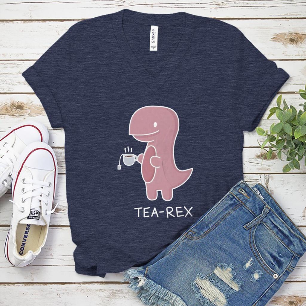 Lady T-Shirt Cute Pink Tea-Rex Print T Shirts Female Short Sleeve V-neck Shirt Harajuku Kawaii Animal Women Clothes