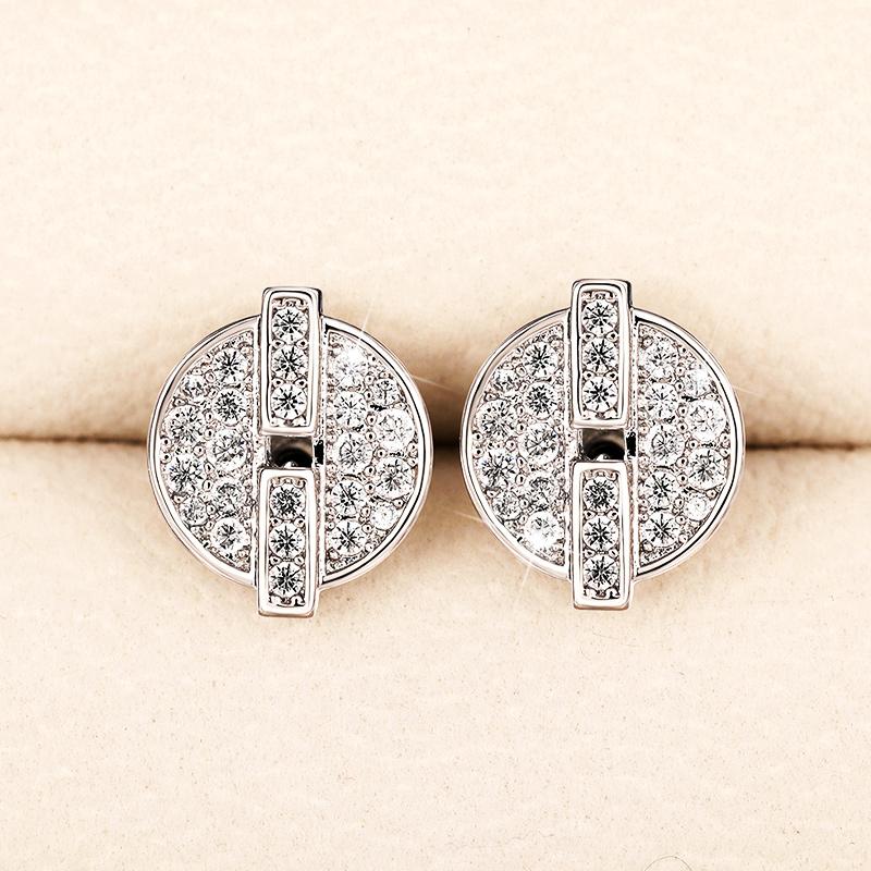 Huitan Chic Fashion Round Shape Stud Earrings Female Daily Wearable Accessories with Brilliant Zirconia Elegant Women's Jewelry