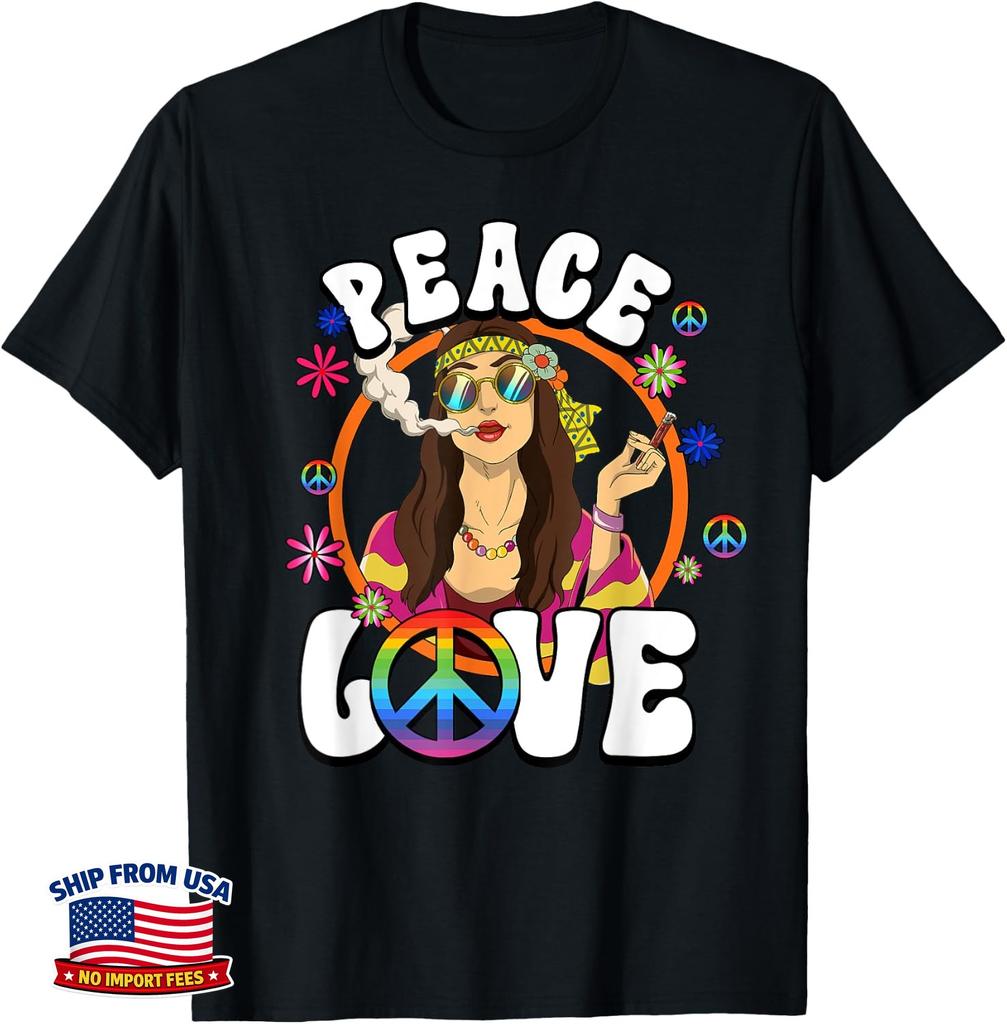 60s 70s Costume Peace Love Hippie Woman T-Shirt