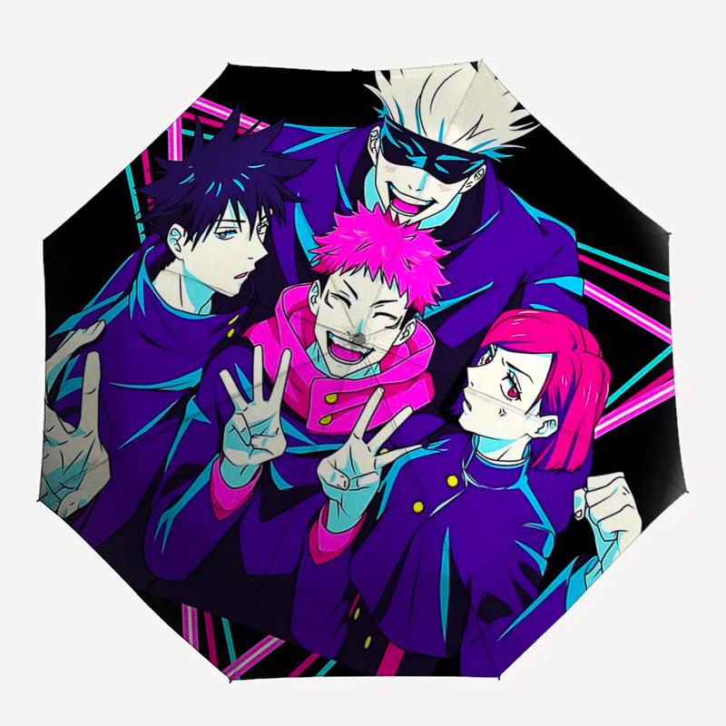 1 шт. Автоматически складывающийся зонт с персонажами Jujutsu Kaisen - Портативная 3-складная конструкция, 8-спицевой железный каркас, уличный зонт, идеальный подарок для фанатов, путешественников, Да