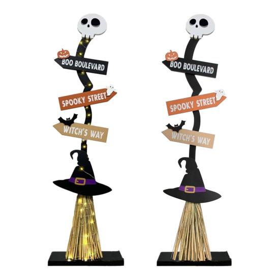 Хэллоуин Деревянная Ведьмина Метла Знак для Крыльца Жутка Хэллоуин Ведьмина Метла для Внутреннего Наружного Крыльца Двора Домашнего Декора