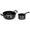 Hard Anodized Deep Kadhai (2.5 Litres, Aluminium, Black & Hard Anodized Saucepan with Bakelite Handle - 1.5 Litres (28Cm, 3Mm Thickness))