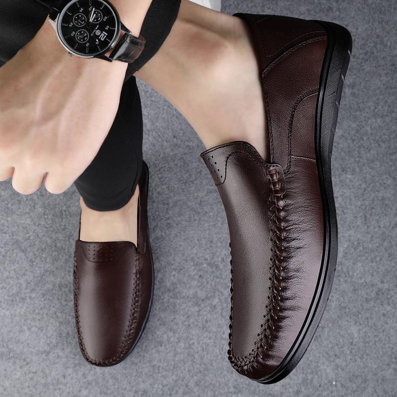 Luxury Brand Slip On Men Loafers Genuine Leather Italian Casual Men's Shoes New High Quality Black Driving Boat Shoes Moccasins
