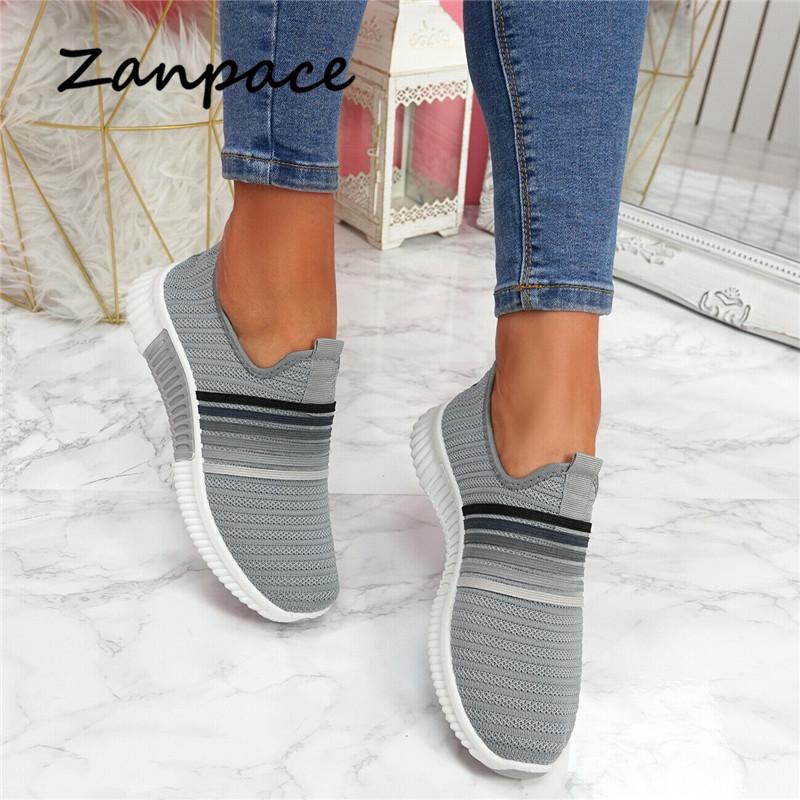 2024 Женские кроссовки Air Mesh Трикотажные вулканизированные туфли Модные дышащие повседневные туфли для женщин Слипоны Женские кроссовки на платформе
