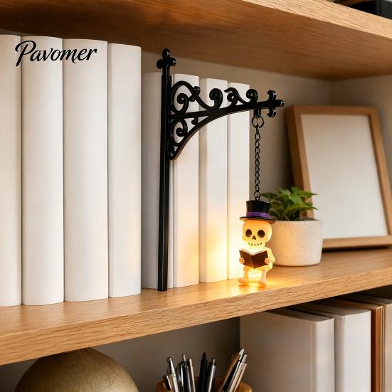 Украшение для книжного уголка Хэллоуин Железная Библиотечная Лампа, Винтажный Свет для Книжной Полки с Призраком, Тыквой, Летучей Мышью, Уникальный Подарок для Любителей, Подвески, Уголок для Чтения