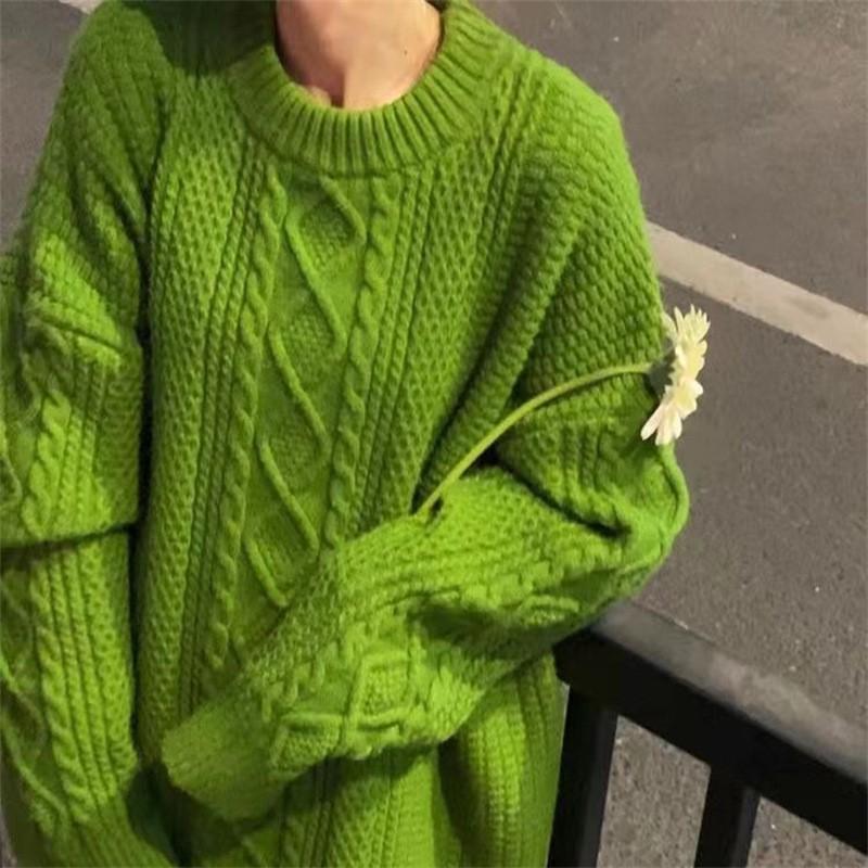 Womens Oversized Cropped Knit Sweater In Pastel Green Sky Blue Loose Fit Round Neck Long Sleeve Pullover Winter