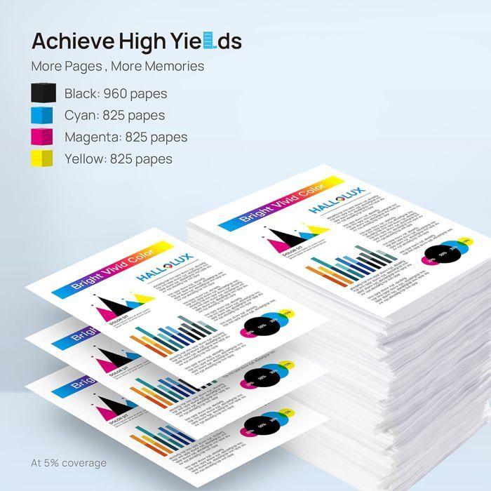 Cartouches d'Imprimante - HALLOLUX - 903XL - Pack de 4 - Compatible HP OfficeJet 6950/6960/6970 - Multicolore