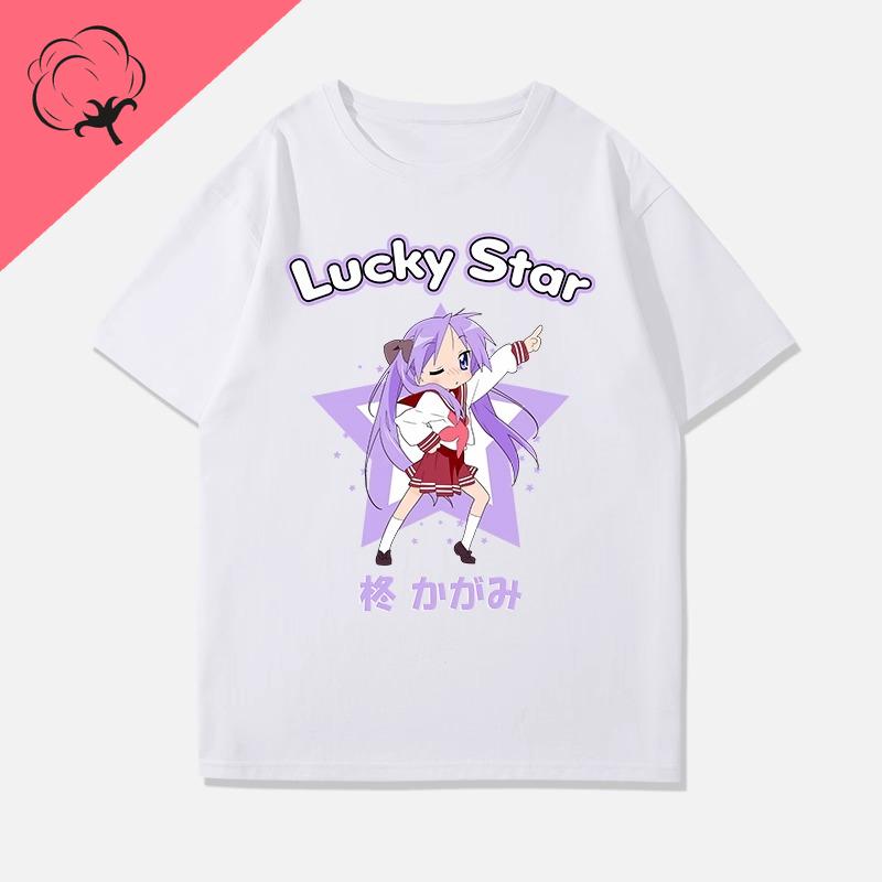 Аниме Футболка Lucky Star Коната Футболка Горячая Распродажа Хлопок Комикс Y2k Одежда Мультяшный Изуми Кагами Эстетичный Принт Футболка Унисекс Топы