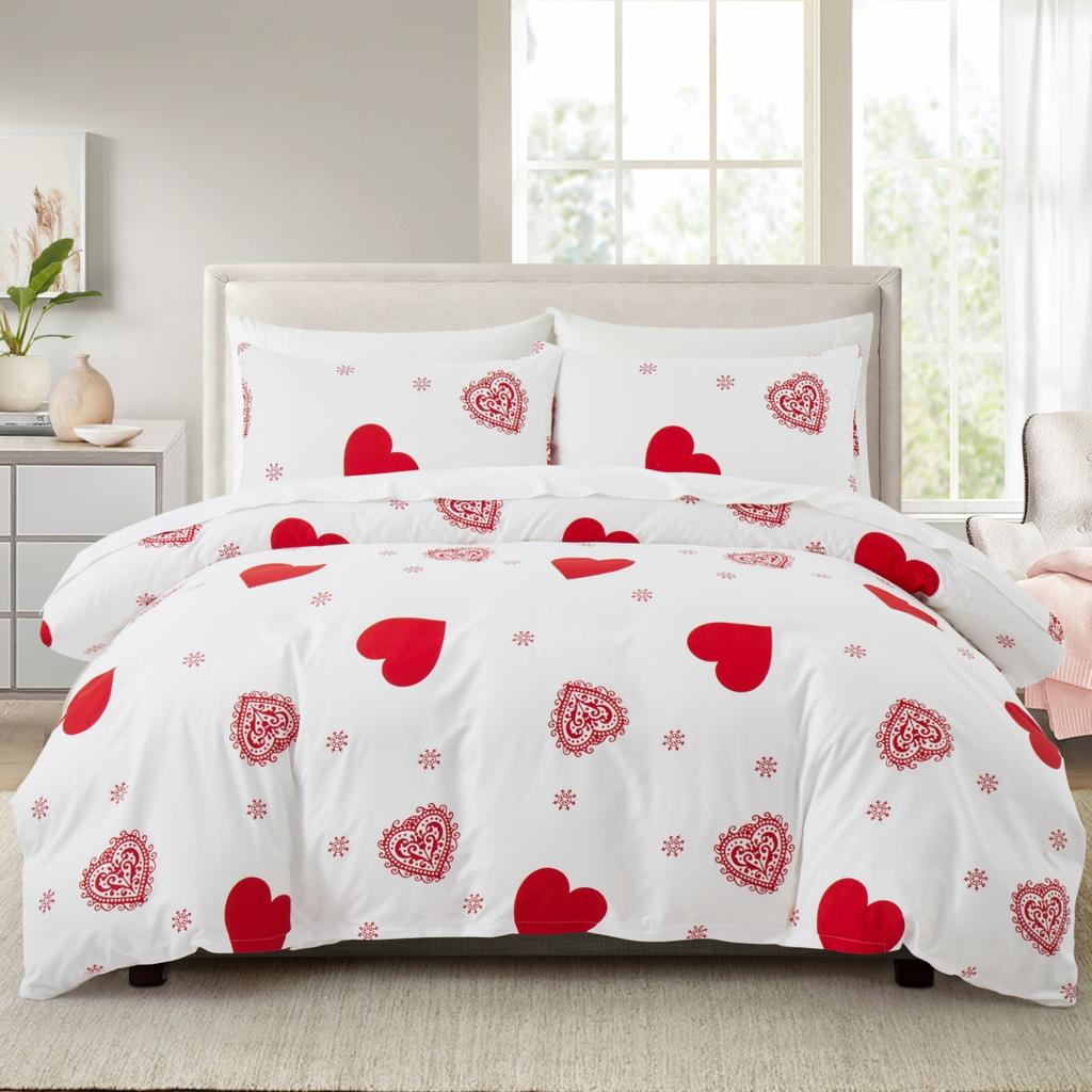 Комплект постельного белья из 3 предметов с застежкой-молнией, пододеяльник Queen с красными сердечками, с рисунком в виде сердечек любви, белый комплект пододеяльников, милый принт