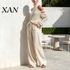 Wide Leg Pants Autumn Women Sweater Set, Cold Shoulder Knit & Elegant Lounge Wear Sets Pants, Solid Color Long Sleeves Top Trousers Two Piece Outfits