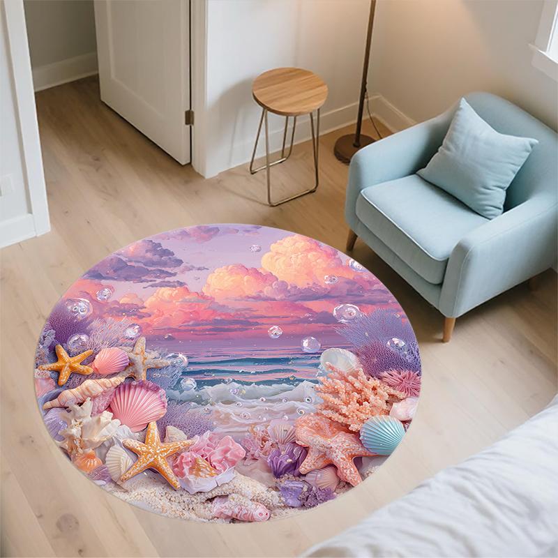 Marine World pattern round rug,Carpet Rug for Living Room Bedroom Sofa Playroom Decor,Non-slip Floor Mat,Holiday Gifts and Birthday Gifts.