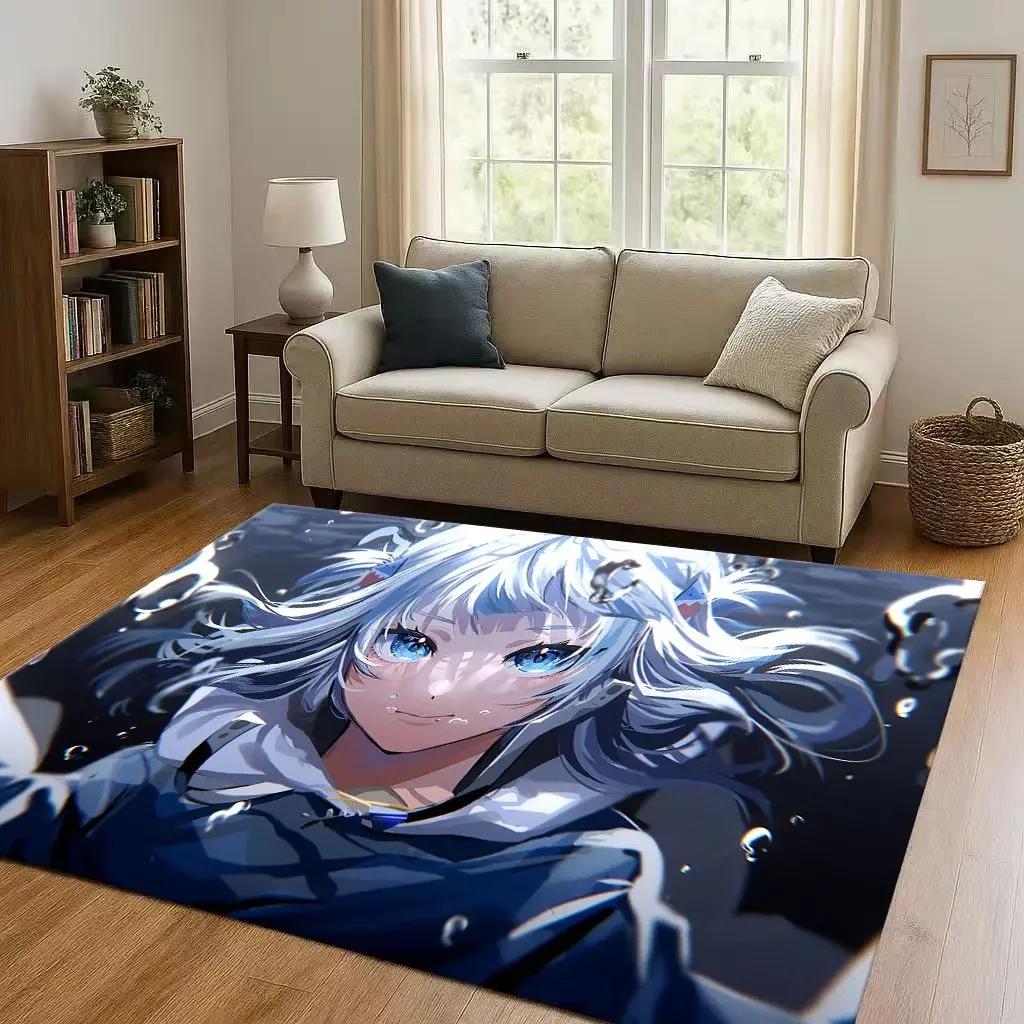 HD Anime Gawr Gura Hololive Cartoon Cute Girl Living Room Non-Slip Area Rug Carpet For Bedroom Playroom Sofa,Home Decor Doormat