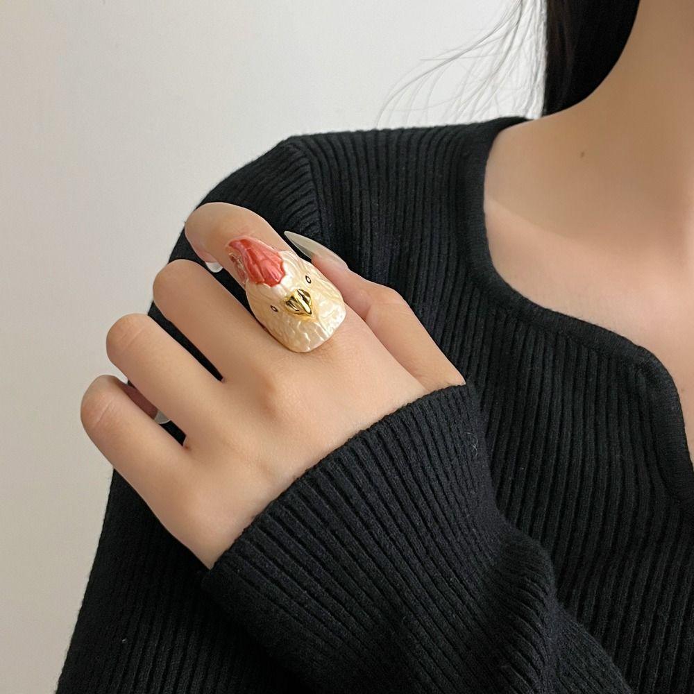 Дизайн для меньшинств Преувеличенное кольцо Кавайное массивное эмалевое кольцо Личность Попугай Капля масла Кольцо Друг