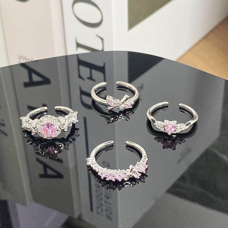 Сладкий Розовый Циркон Супер Сказочное Открытое Кольцо Бант Изысканное Нишевое Легкая Роскошь Высококлассное Кольцо Женское