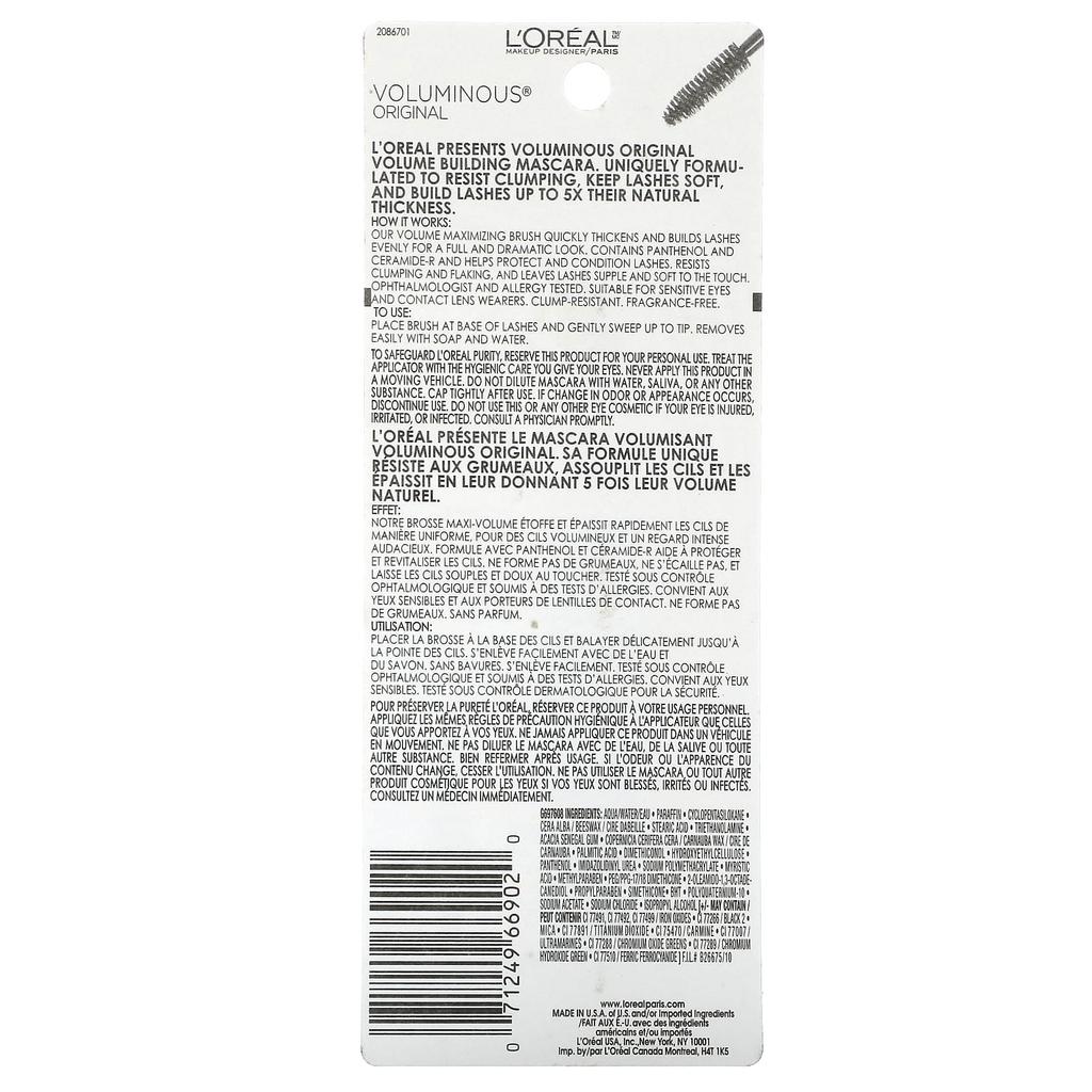L'Oréal, Оригинальная объемная тушь для ресниц, 315 Черно-коричневый, 8 мл (0,28 жидких унций)