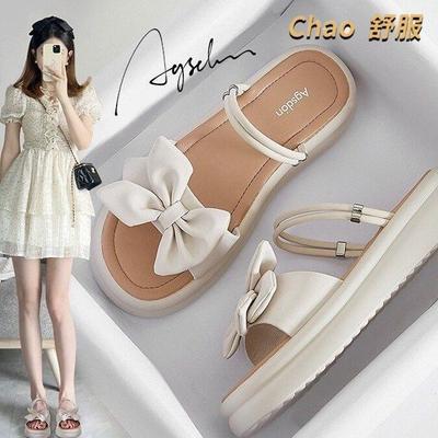 Роскошные 2024 Новые Женские Высококачественные Повседневные Сандалии на Мягкой Подошве Летний Бант Корейское Издание Трендовые Универсальные Удобные Сандалии