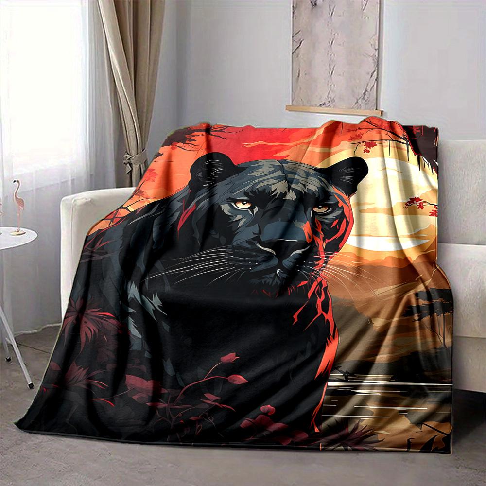 1pc Panther Sunset Jungle Blanket - Lightweight Flannel Fleece with Digital Printing, Soft Warm for Sofa, Travel, Camping, Office yy251018304