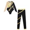 Girls Sparkle Rhinestone Performance Set Cutout Back Long Sleeve Leotard Elastic Waist Pants Dance Outfit