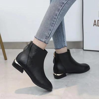 Zanpace Женские ботинки Модные ботильоны для женщин Заостренный носок Шнуровка Женская обувь Низкий каблук Кожаные ботинки Повседневные Черные Красные ботинки