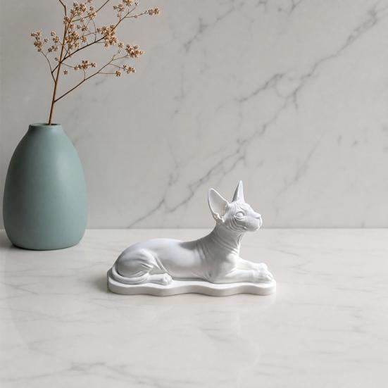3D-печатная фигурка кошки сфинкса, реалистичная статуэтка бесшерстной кошки, скульптура в лежачей позе с изогнутым устойчивым основанием, матово-белый орнамент для настольной полки