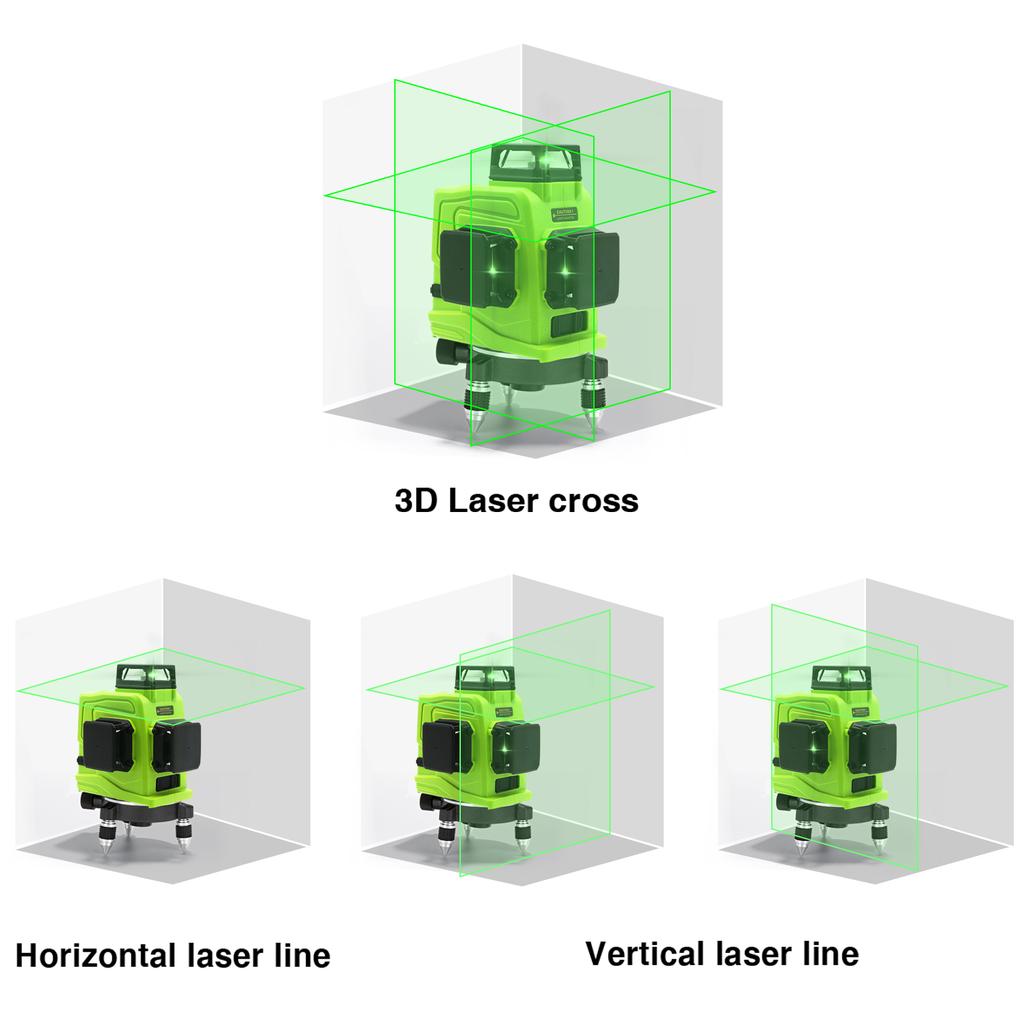 Green 12 Line Laser Level with 5200mAh Rechargeable Battery Module (GF120) - Accurate 3D Model Self-Leveling for Horizontal and Vertical Measurements