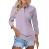 Women's Fashion Casual Lapel Short 3/4 Sleeve Solid Color Shirt Women's Button Up Tops