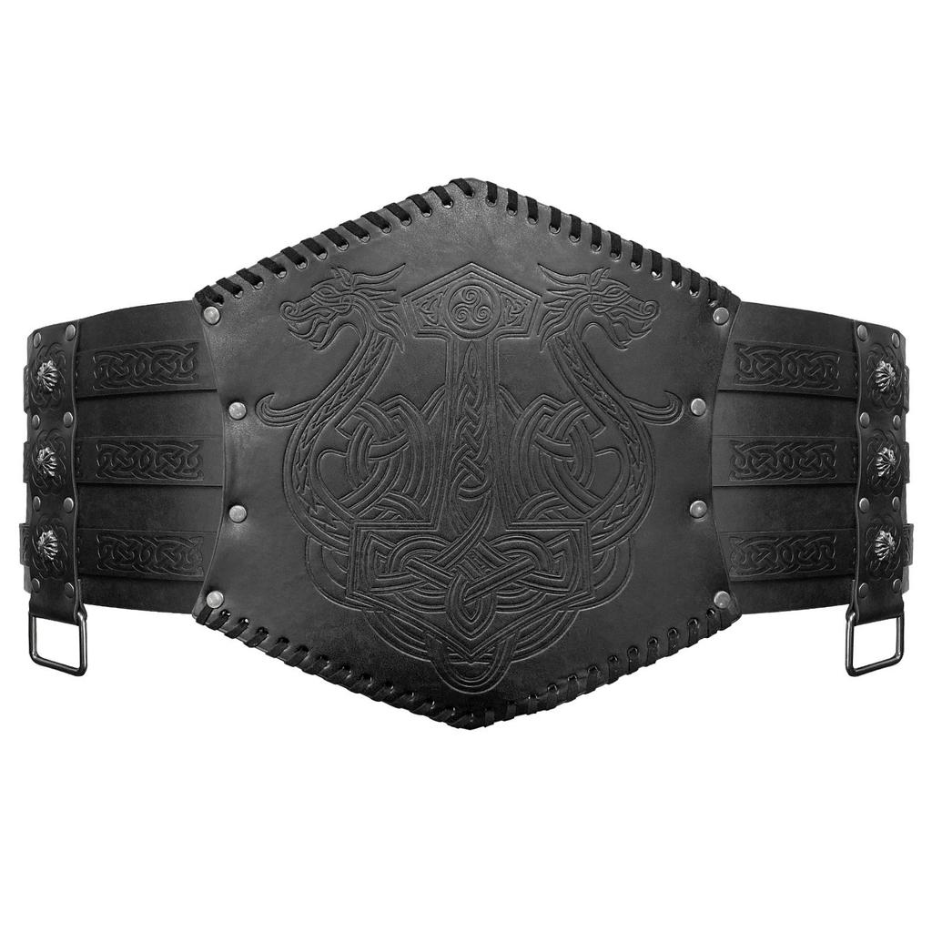 Nordic Viking Thor's Hammer Embossed Wide Medieval Waist Belt