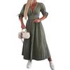 Women's Denim Long Dress V-Neck Short Sleeve Button Down Maxi Dress Casual