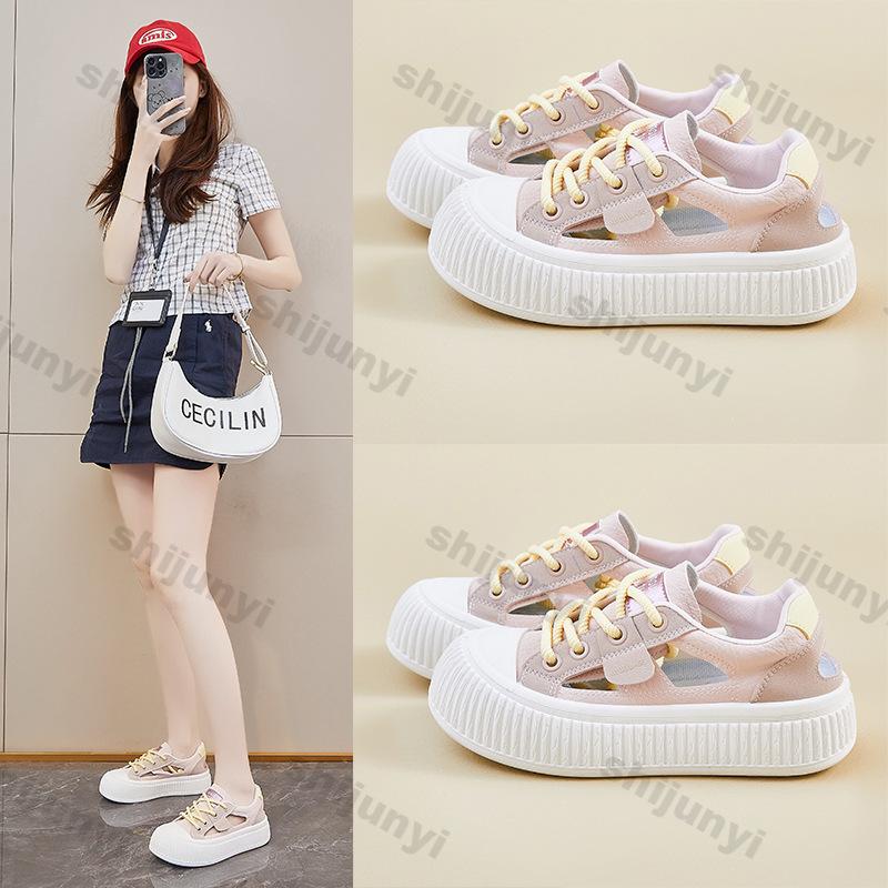 Модная женская обувь 2025 Лето Новые Дышащая сетка Полая Нескользящая Женские кроссовки на платформе Удобные Увеличение роста Повседневная обувь