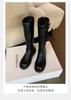 Cowhide version, autumn and winter round head buckle with thick heel but knee back zipper medium-high knight boots women's leather