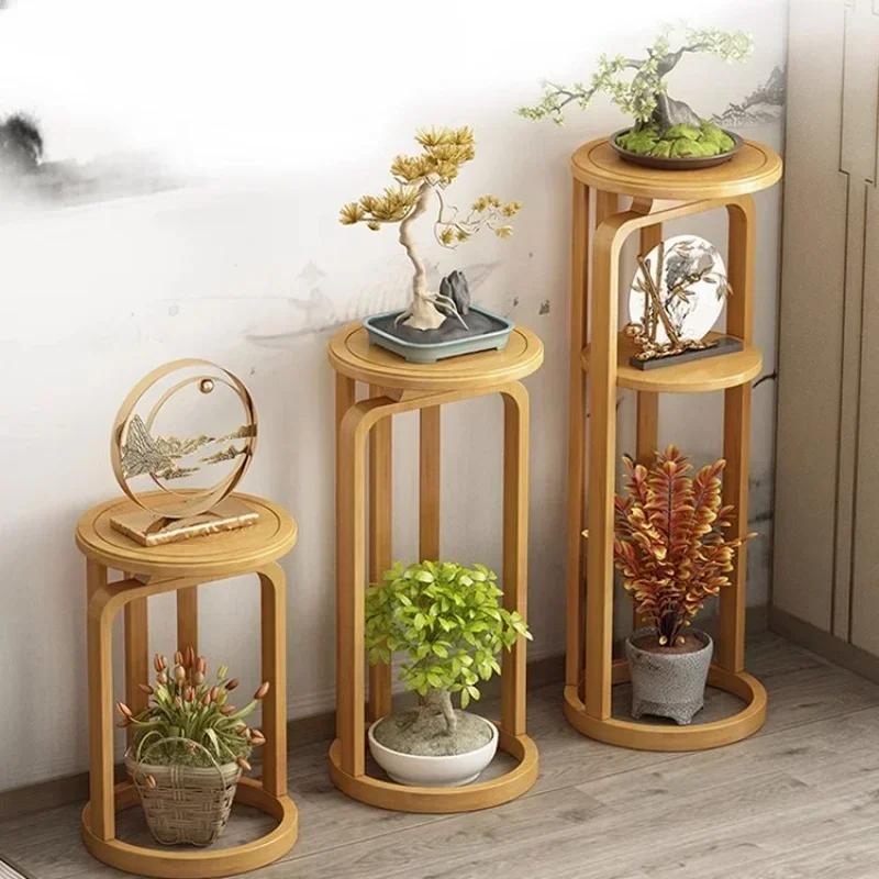 Подставка для цветов в китайском стиле, бамбуковая полка для растений, винтажные напольные украшения, комнатный бонсай, традиционное растение, классическая бамбуковая подставка