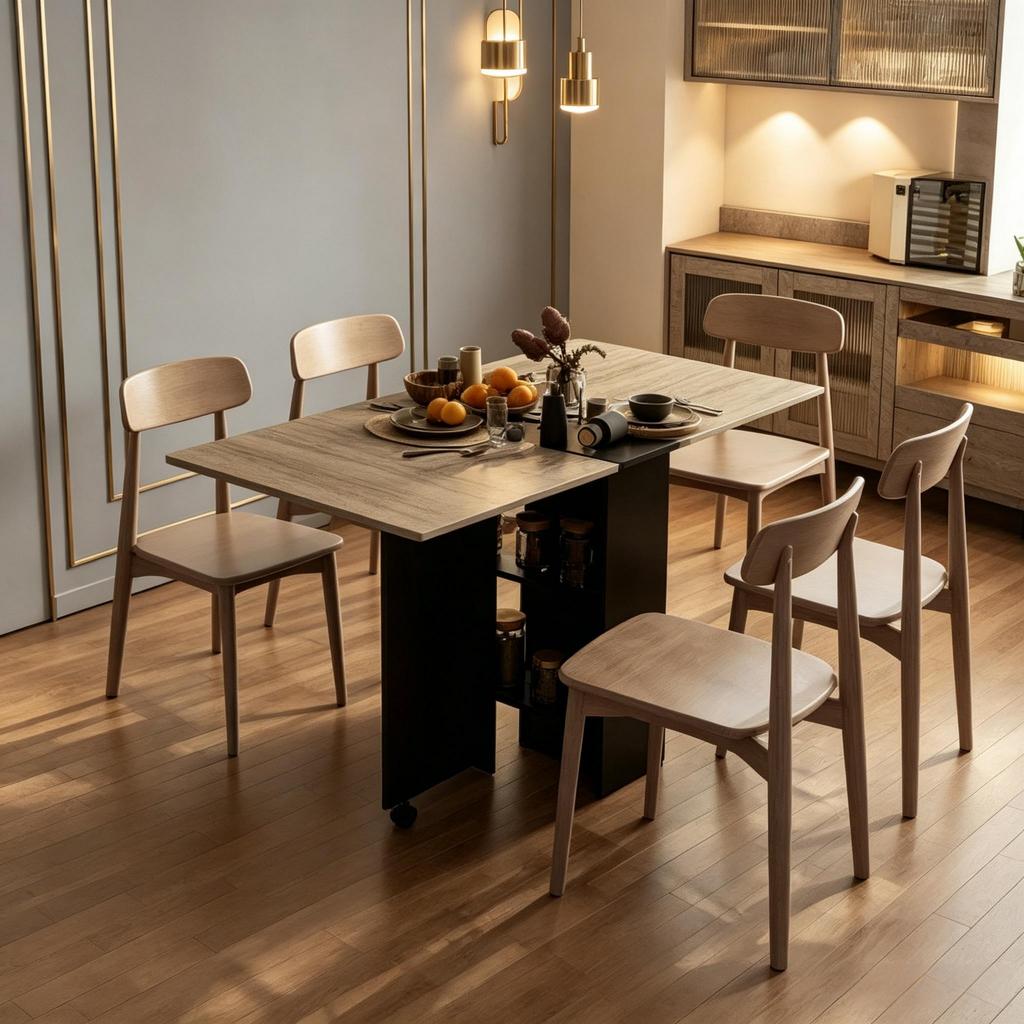 Folding table for kitchen and dining room, mobile with wheels (only with 1pc folding table)