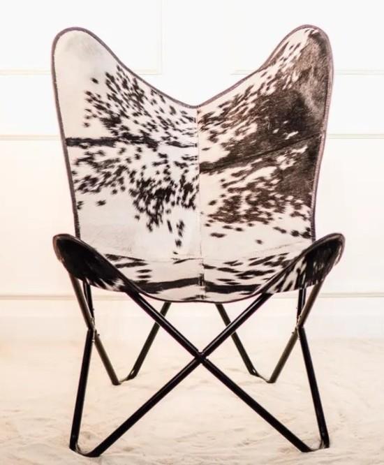Vintage Handmade Cowhide Hair Leather Folding Butterfly Accent Chair with Iron Frame