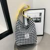Canvas Bag Women's New Style Casual Contrast Color Plaid One Shoulder Cloth Bag College Student Literary Commuter Tote Bag