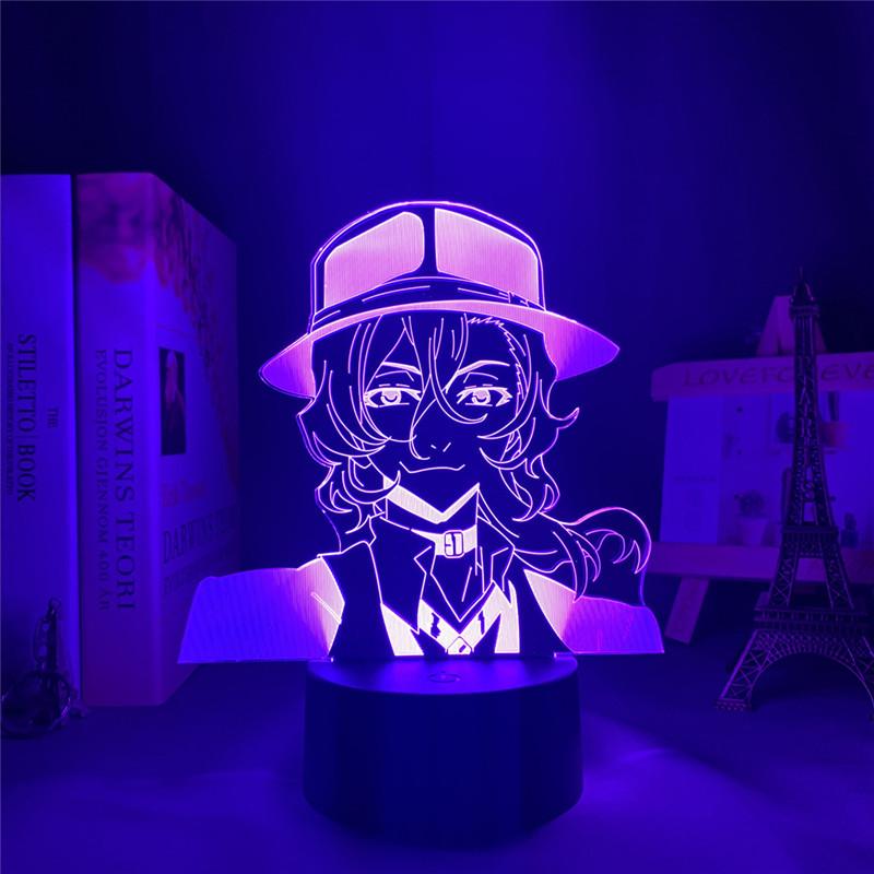 Bungo Stray Dogs Night Light Nakahara Chuuya Figure Lamp Colors Changing Touch Remote Bedside Lamp Gift for New Year Christmas