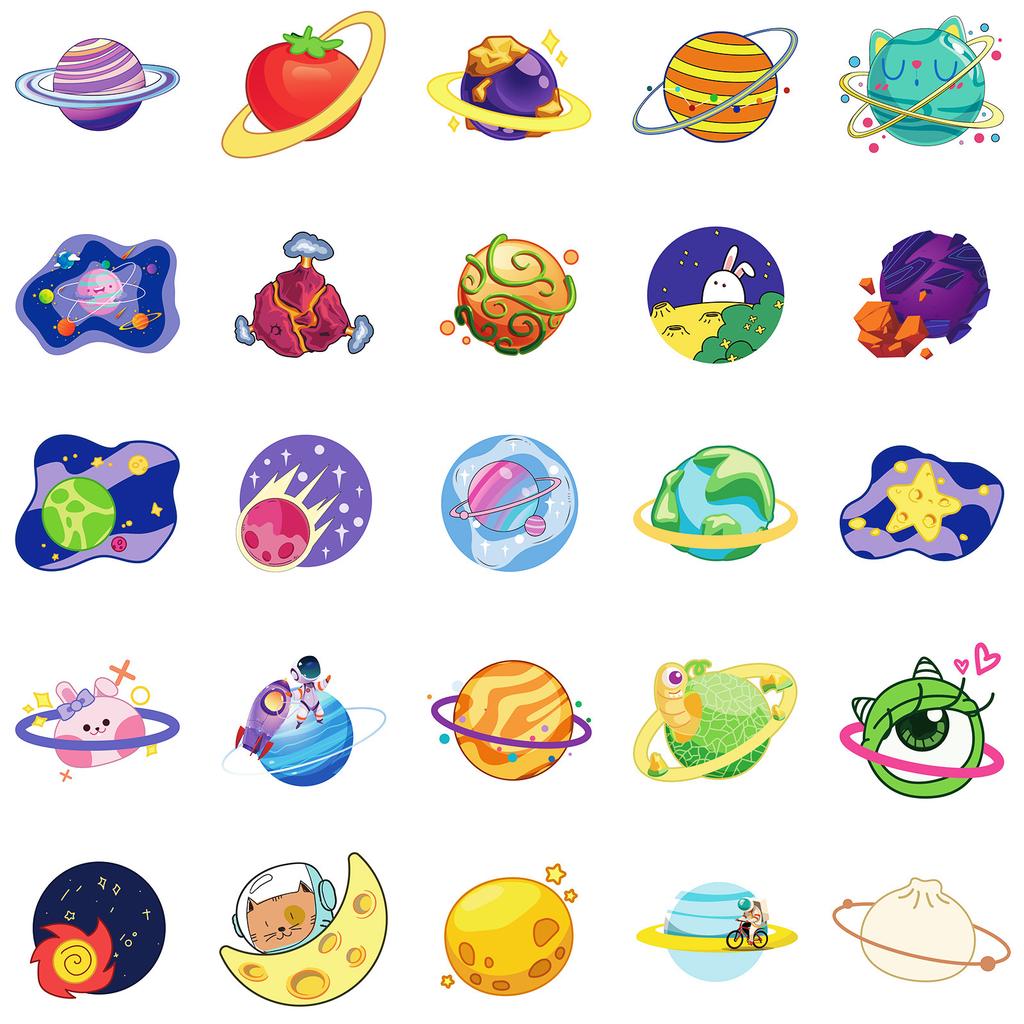 50 Креативных наклеек с планетами Сделай сам Украшение детской комнаты, чашки для воды, скейтборда Неповторяющиеся наклейки