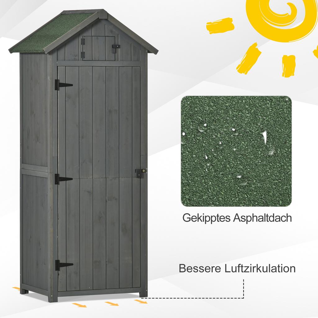Wooden Garden Shed, Utility Outdoor Small Shed with Lockable Double Doors, Shelves and Roof Hatch, Grey
