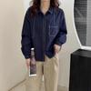 Spring 2025 Solid Color Exposed Seam Casual Retro Lapel Loose Fit Petite Shirt