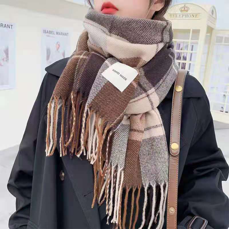 Winter Scarf Plaid Long Shawl Fashion Headband Wraps Women Scarves Bandana Hijab Tassels